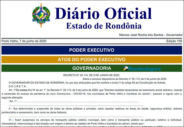 Governo baixa novo decreto e proíbe circulação de empregados e servidores que não estejam trabalhando