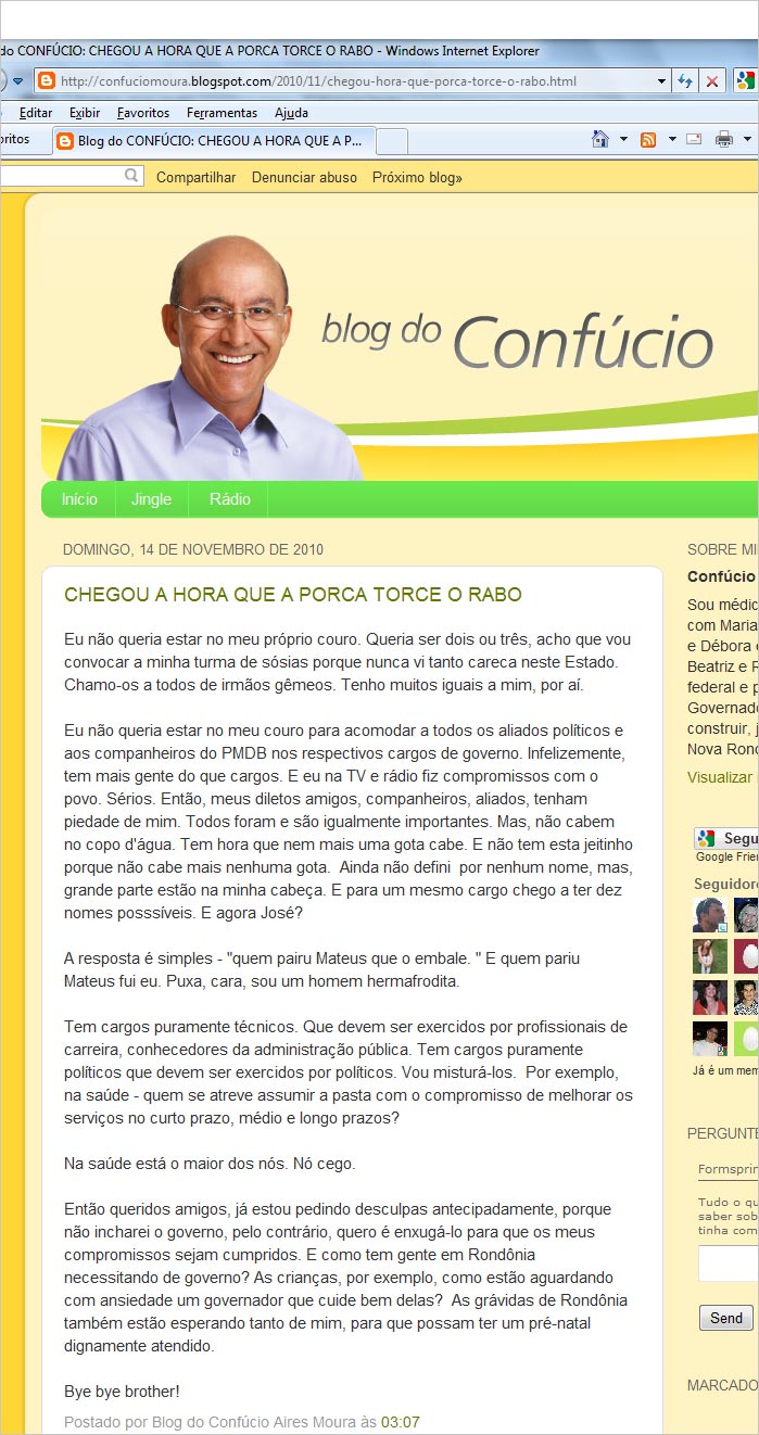 CONFÚCIO MOURA ADMITE QUE TEM MAIS GENTE DO QUE CARGOS E PEDE DESCULPAS POR NÃO CUMPRIR ACORDOS COM ALIADOS