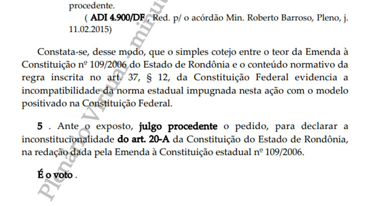 Inconstitucionalidade barra equiparação salarial de servidores públicos de Rondônia com os de ministros do STF