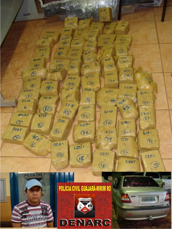 Quase 70 quilos de cocaína são apreendidos pelo DENARC de Guajará-Mirim