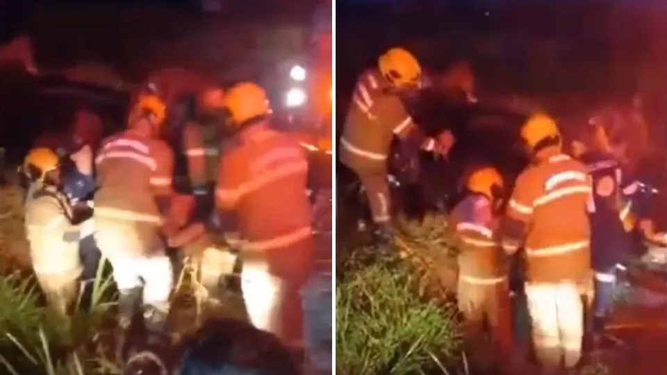 Corpo de Bombeiros resgata passageiro que ficou preso às ferragens após capotamento