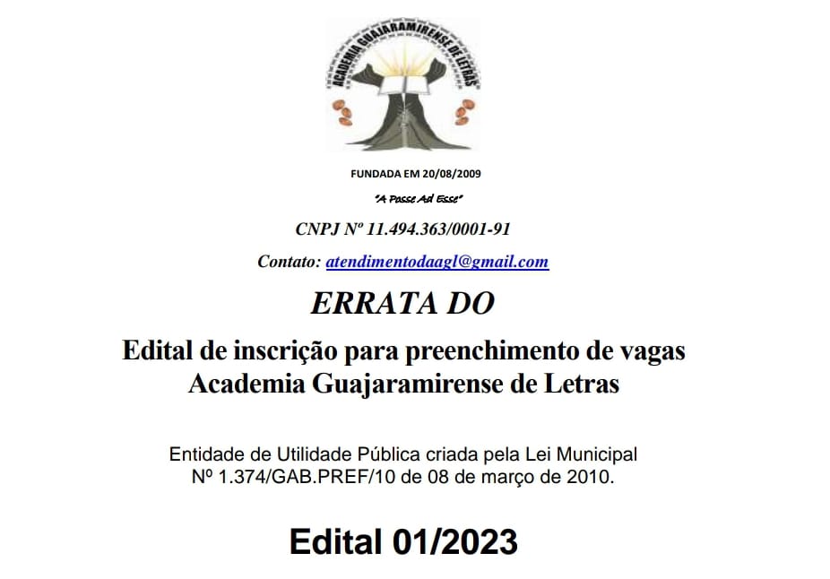  Edital de inscrição para preenchimento de vagas Academia Guajaramirense de Letras