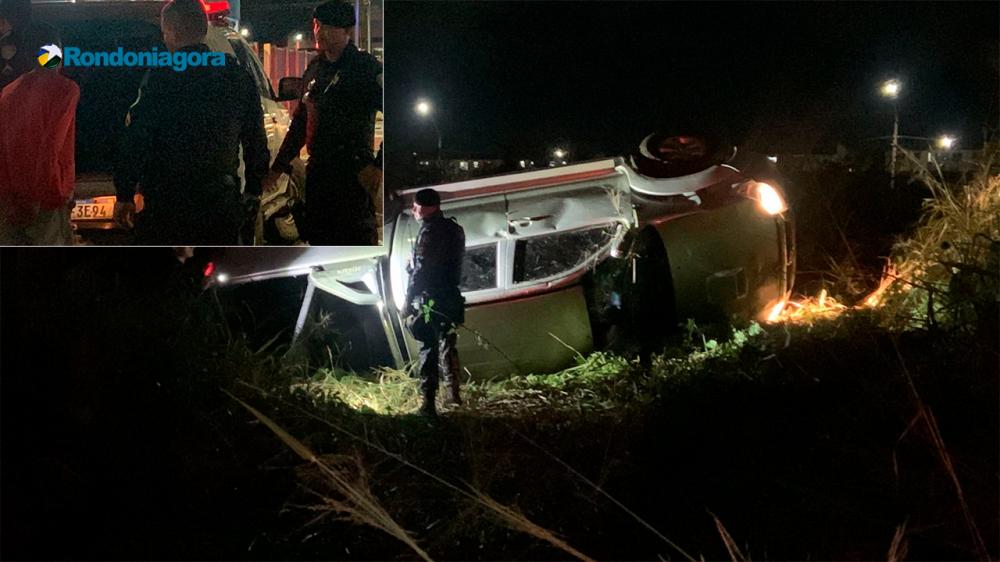 Dupla é presa após capotar caminhonete roubada durante perseguição no Orgulho do Madeira