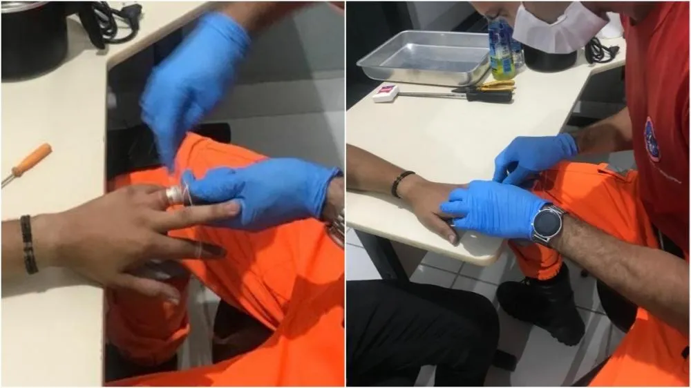 *BOMBEIROS DE GUAJARÁ-MIRIM ATENDEM JOVEM COM ANEL PRESO NO DEDO*