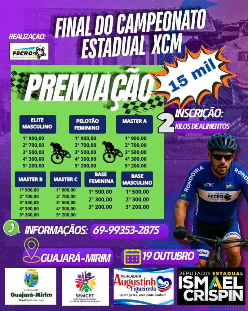 GRANDE FINAL DO CAMPEONATO ESTADUAL DE CICLISMO XCM SERÁ REALIZADA NA PÉROLA DO MAMORÉ