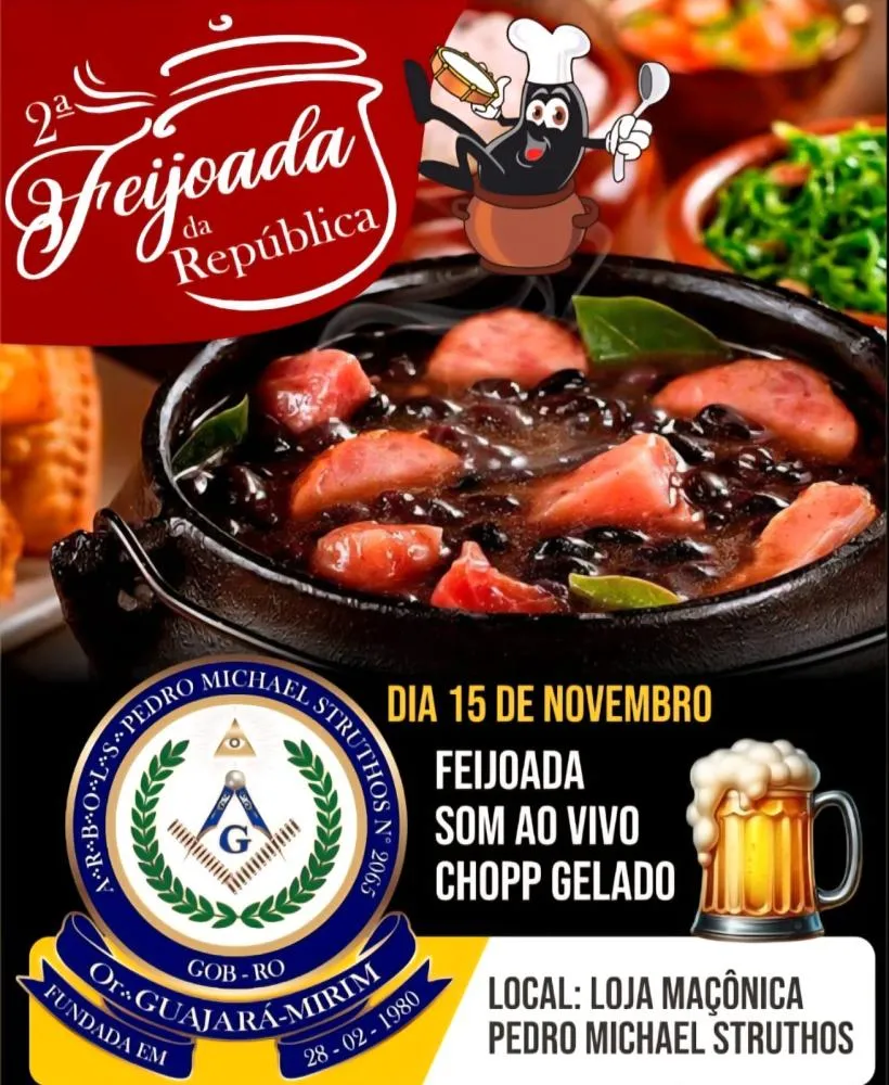 2ª FEIJOADA DA REPÚBLICA REFORÇA COMPROMISSO SOLIDÁRIO DA LOJA MAÇÔNICA PEDRO MICHAEL STRUTHOS EM GUAJARÁ-MIRIM
