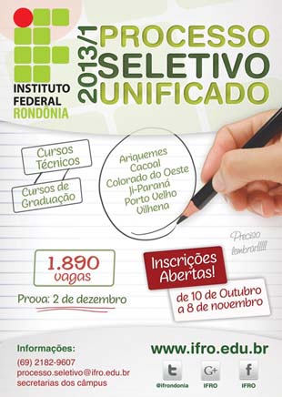 Instituto Federal de Rondônia lança Processo Seletivo para 1.890 vagas