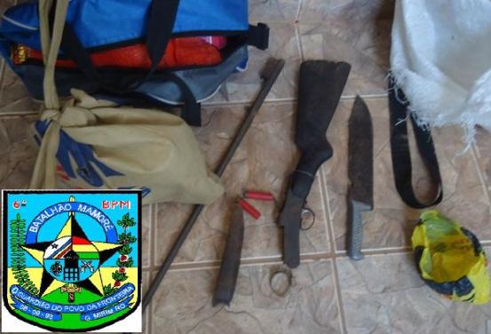Polícia Militar (6º BPM) aprende outra arma e cartuchos na região de Nova Mamoré